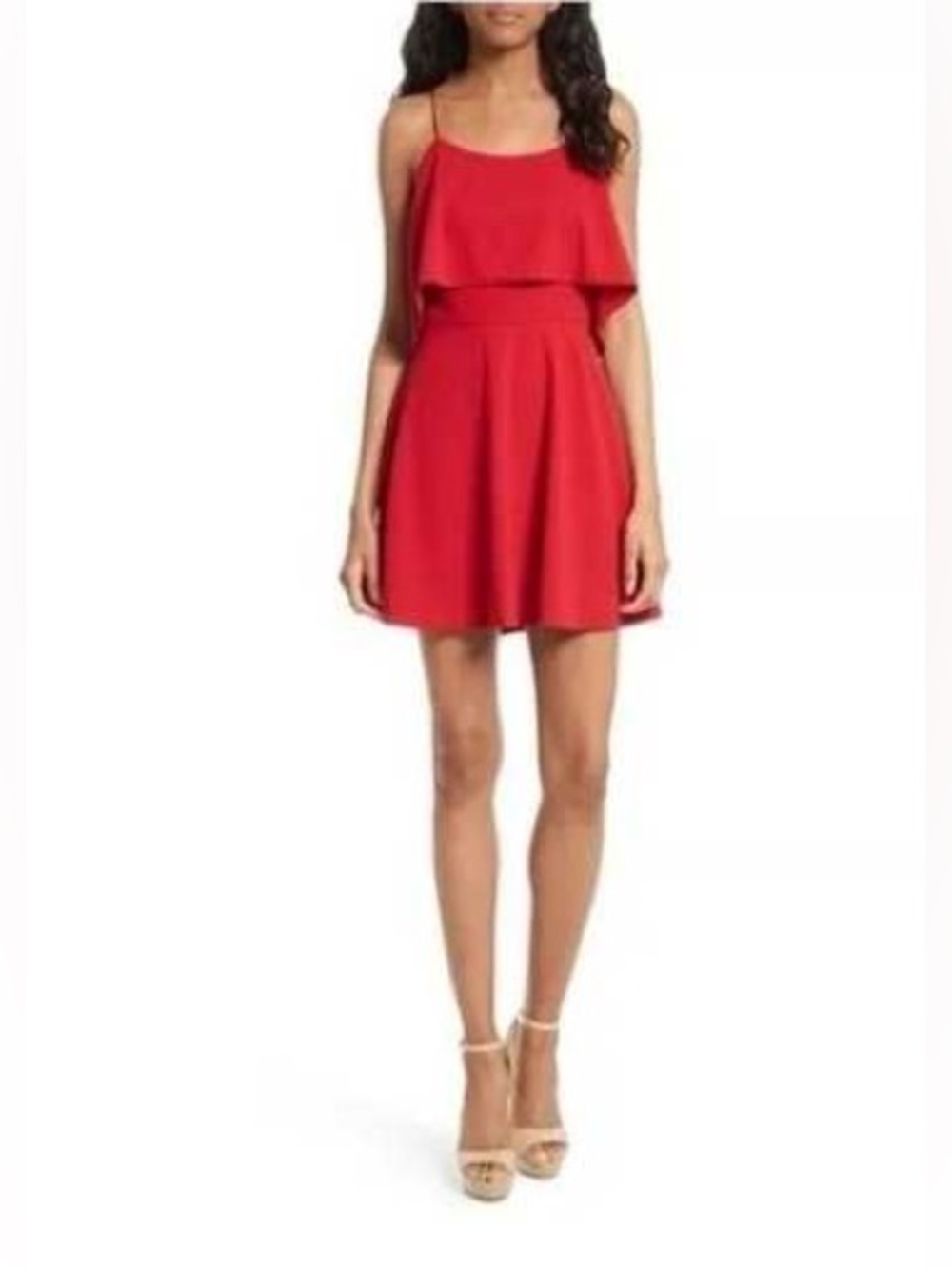 alice + olivia "Kipp" Layered Flounce Mini Dress in Hibiscus Red Size 0